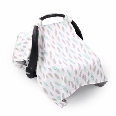 Turquoise and Grey Feathers Infant Car Seat Canopy Cover by The Peanut Shell