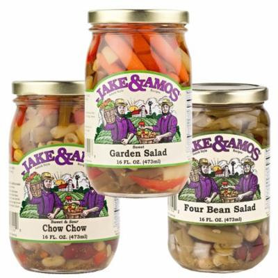 Jake & Amos Pickled Salad Variety Pack 16 oz. Chow Chow, Sweet Garden Salad, 4 Bean (1 Jar of Each)