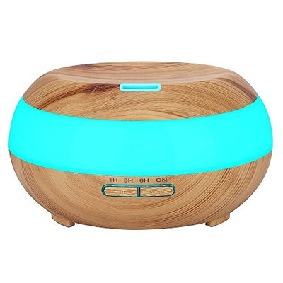Komeito 300ml Aroma Essential Oil Diffuser,Wood Grain Aromatherapy Diffuser Ultrasonic Cool Mist Humidifier for Home Office Bedroom with 7 Color LED Light,4 Timer Settings,Waterless Auto Shut-Off