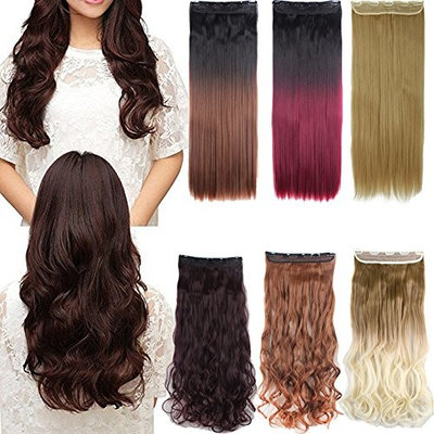 24-30 inches Straight Curly 3/4 Half Full Head 1 Piece 5 Clips in Hair Extensions