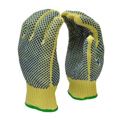 G & F 1670L Cut Resistant 100 Percent Kevlar Gloves with PVC Dots on Both Sides, 1 Pair, Large, Yellow