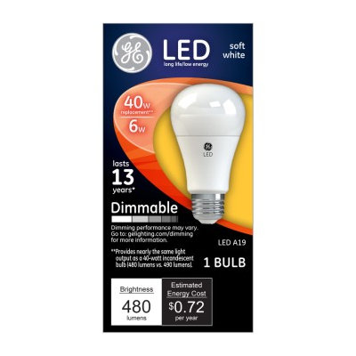 General Electric 67500 Dimmable LED Light Bulb - 6 watt/40 watt ~ Soft White