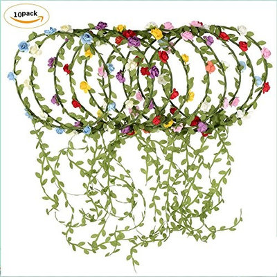 Solvang Set of 10 Pieces Mix Colored Flower Crown Wreath Headband Floral Wreath Garland Hairband For Girl