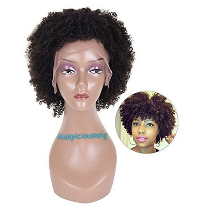 Auspiciouswig Short Afro Curly Brazilian Human Hair Glueless Full Lace Front Wigs for Black Women