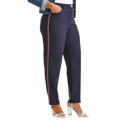Lifestyle Attitudes Women's Plus Tapered Ankle Fashion Career Pant with Racer Stripe
