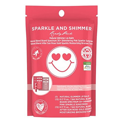 Girl Power On The Go Sparkle and Shimmer Natural SPF 30+ Pink Sparkle Sunscreen, Sun Rose Gold Sparkle Moisturizing Toner, Cotton Candy Lip Balm, Girls Natural Skin Care Products Kit