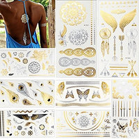 8 Sheets Flash Metallic Gold Temporary Waterproof Jewelry Decal Body Makeup Wing Butterfly