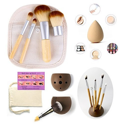Eye Makeup Brushes 6 Pieces Essential Eye Brush Set for Eyeliner Eyeshadow Brow Smudge Cosmetic Tools Kits Plus Bonus Sponge Blender Cleaner Holder Quick Eye Stencils Pouch Bag