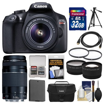 Canon EOS Rebel T6 Wi-Fi Digital SLR Camera & EF-S 18-55mm IS II Lens with 75-300mm III Lens + 32GB Card + Case + Battery + Tele/Wide Lenses + Kit