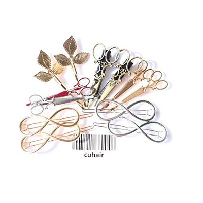 cuhair 12pcs Metal Leaves Scissors Punk Vintage Women Girl Hair Clip Barrettes Hair Accessories