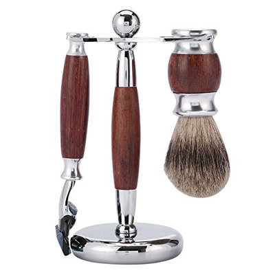 SMITH CHU Premium Luxury Shaving Gift Set for Men, 100% Badger Brush, 5 Layers Manual Razor and Brush Stand - Great Gift Idea for Father Husband or Boyfriend