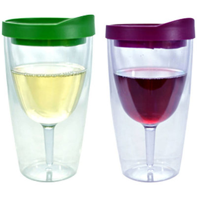 Southern Homewares Merlot and Verde Insulated Wine Tumbler, Double Wall Acrylic, 2pk