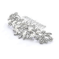 Mariell Vintage Pearl and Mixed Crystal Sunburst Wedding, Bridal or Prom Hair Comb - Retro Glam