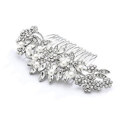 Mariell Vintage Pearl and Mixed Crystal Sunburst Wedding, Bridal or Prom Hair Comb - Retro Glam