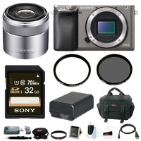 Sony Alpha A6000 Camera Body w/ 30mm Lens & 32GB Accessory Bundle - Graphite