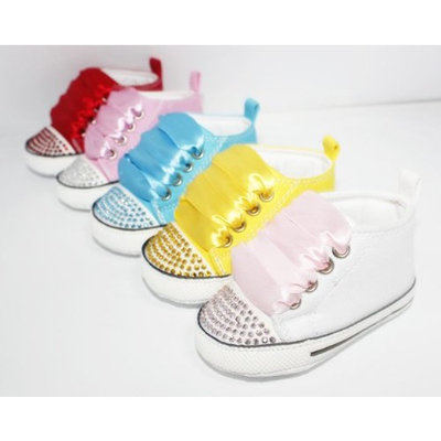 Converse Style Baby Pram Shoes With Crystals And Ribbons