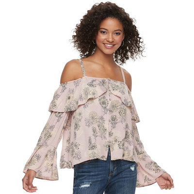 Juniors' American Rag Floral Cold-Shoulder Top