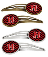 Letter H Chevron Black and Red Set of 4 Barrettes Hair Clips CJ1047-HHCS4
