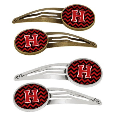Letter H Chevron Black and Red Set of 4 Barrettes Hair Clips CJ1047-HHCS4