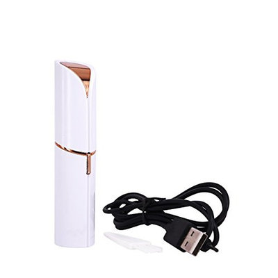 USB Rechargeable Lipstick Facial Hair Remover Mini Portable Body Epilator 18K Gold Plated Women Painless Hair Removal (White)