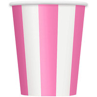 12oz Striped Paper Cups, Hot Pink, 6ct