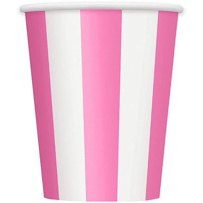 12oz Striped Paper Cups, Hot Pink, 6ct