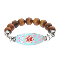 Divoti Pre-engraved PENICILLIN ALLERGY Loving Heart Medical Alert Bracelet -Tiger Eye Bead- Free Medical ID Card & Meidcal Alert Apps-Red-7.5