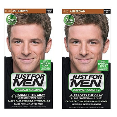 Just for Men Shampoo-in Hair Color, Ash Brown H-20, 1 Application (Pack of 2) + FREE Luxury Luffa Loofah Bath Sponge On A Rope, Color May Vary
