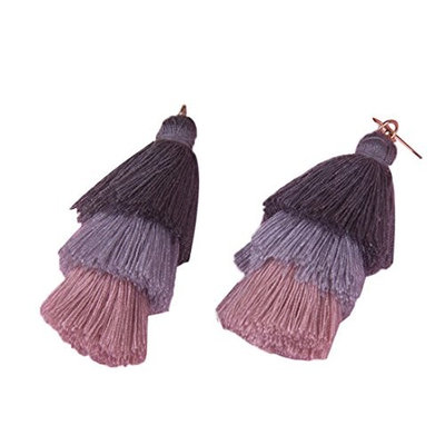 DZT1968 Women girl 9X2.5cm ThreeColor Bohemia Hook Fringe Dangle Drop Earrings