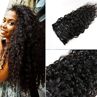 Water Wave Human Hair Clip-in Extension,Mongolian Hair,120G/Set,8Pcs,18 Clips (18 Inch)