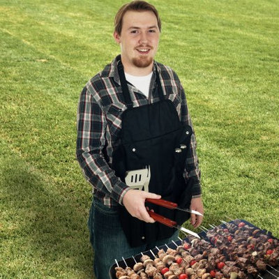 Trademark Global Games Chef Buddy 7 Piece BBQ Black Apron and Utensil Set