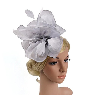 Voberry Fascinator Hat for Women Penny Ribbon Feather Headband Cocktail Tea Party Headwear