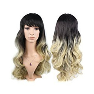Whalesoon Long Curly Wavy Ombre Blonde Cosply Wig Synthetic Long Hair with Side Bangs Hairstyles (Ombre Blonde)