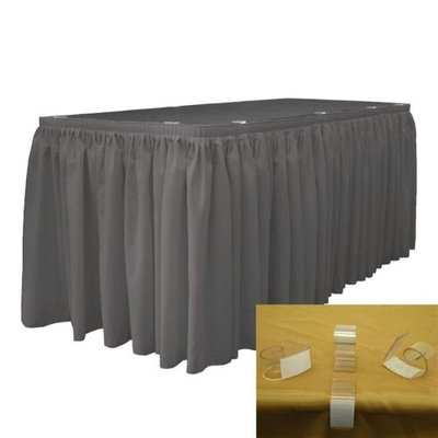 LA Linen SKT-Pop-17x29-10Lclips-CharcoalP34 Polyester Poplin Table Skirt with 10 L-Clips, Charcoal - 17 ft. x 29 in.