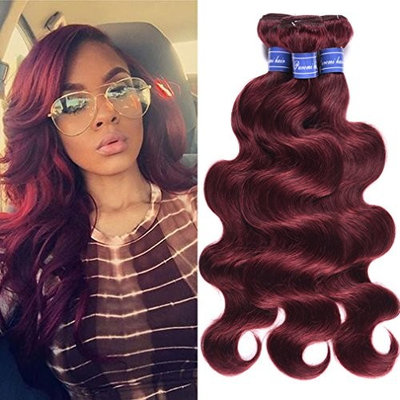 99j Red Wine Brazilian Body Wave Virgin Hair 3pcs 100% Remy Human Hair Weave Bundles Burgundy #99j 8-26inch Puromi Hair (14 16 18)