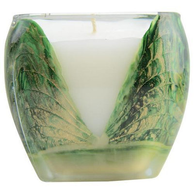 Wreath Green Cascade Candle The Inside Of This 4 Inch Glass Candle Is Painted With Wax To Create Swirls Of Gold And Rich