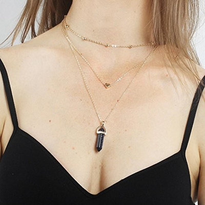 Fheaven Women Multilayer Irregular Crystal Opals Pendant Necklace Choker Chain Gift