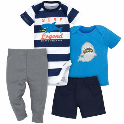 born Baby Boy Bodysuit, Shirt, Shorts & Pants, 4pc Set
