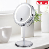 Vanity Makeup Mirror, Double-Sided Round Shaped 5x Magnifying Cosmetic Mirror with LED Light and Adjustable Swivel Stand(Chrome Finish)