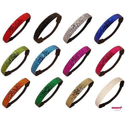 Kenz Laurenz 12 Pack Glitter Headbands U PICK (Available in LOTS of COLORS) - Elastic Stretch Sparkly Fashion Headband for Teens Girls Women Softball Volleyball Basketball Sports Teams Set Hair Accessories Store