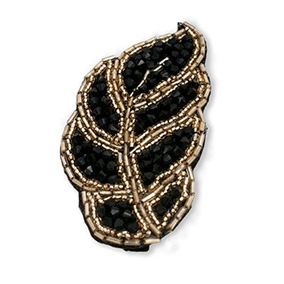 Mia Handmade Beaded Leaf Shaped Clip-Black And Antique Silver Color Beads-Measures 4