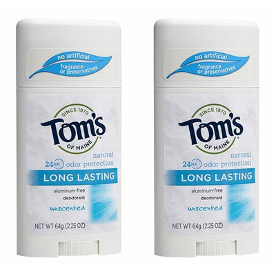 Tom's of Maine Long Lasting Natural Aluminum Free Deodorant Stick, Unscented 2.25 oz (pack of 2)
