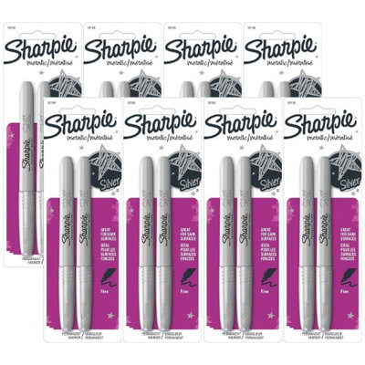 Sharpie Permanent Markers Non Toxic Fine Point Metallic Silver 16 Markers (Pack of 8)