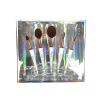 Duos 5pc Professional Mermaid Flawless Oval makeup brush set Puff Foundation Contour Powder Blush Concealer Eyeliner Blending Soft Cosmetic Oval Brushes Set Acrylic Stand Rose Gold (UFB RG 5P)