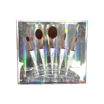 Duos 5pc Professional Mermaid Flawless Oval makeup brush set Puff Foundation Contour Powder Blush Concealer Eyeliner Blending Soft Cosmetic Oval Brushes Set Acrylic Stand Rose Gold (UFB RG 5P)
