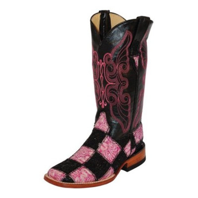 Ferrini Western Boots Womens Patchwork Square Toe Black Pink 81393-20