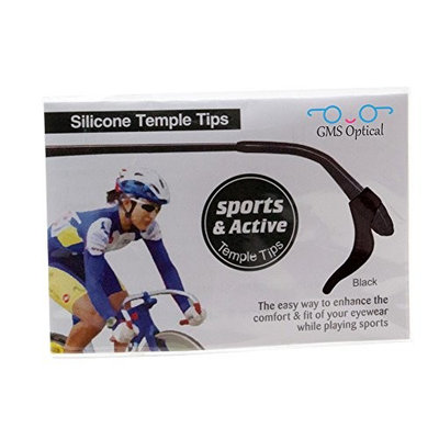 GMS Optical® High Quality Form Fitting Silicone Temple Tips - Sports & Active Eye Wear Enhancers - Black (2)