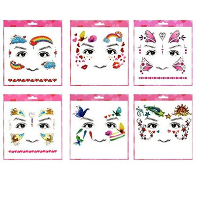 Long lasting and realistic temp tattoo stickers 6pcs mixes kids cartoon face in a packages,including hearts,kisses, rainbow,cloud,butterflies,star face tattoos
