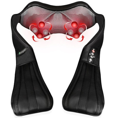 Shiatsu Massage Pillow Massager with Heat, 4 Deep Kneading Nodes to Relieve Shoulder, Neck, Back,Waist, Arms, Foot Pain, Feagar Portable Body Electric Massage for Home Car Office, Black