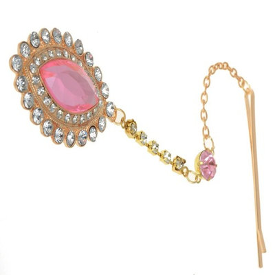 HSF Women's Pink Crystal Bindi Hair Clip Head Jewelry